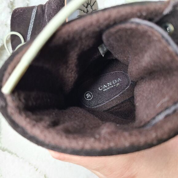 Canda Brown Suede Leather Embroidered Lace-up Fleece Lined Boots sz 38 - Picture 9 of 10